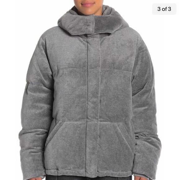Kendall & Kylie Women Oversized Velour Puffer Jacket Heather Grey size Small - Picture 1 of 7